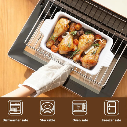Regine Switzerland 30 Oz Small Baking Dish - Durable Ceramic Casserole Dish with Double Handles | 7x4.5 Inch, White
