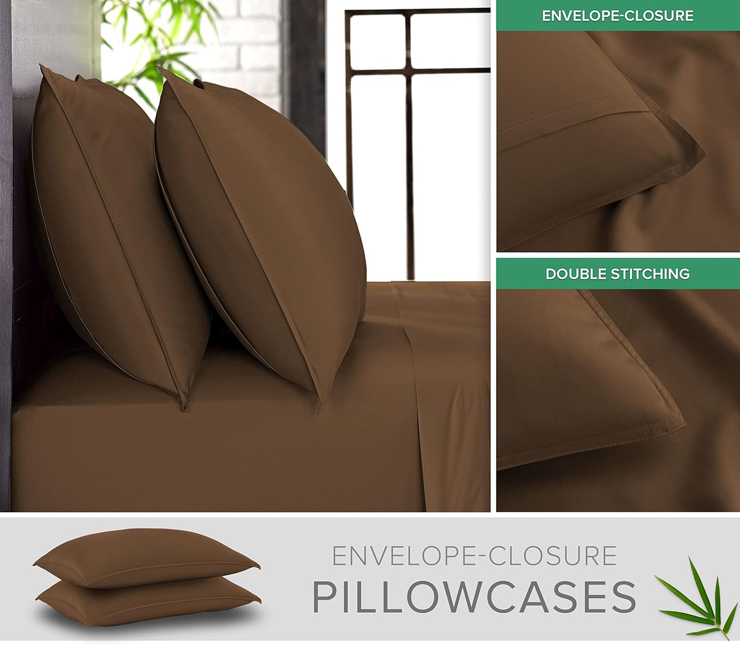 Pure Bamboo Split King Sheets - 100% Organic Viscose Bed Sheet Set, Soft & Cooling, 2 Fitted Sheets (Coconut Husk)