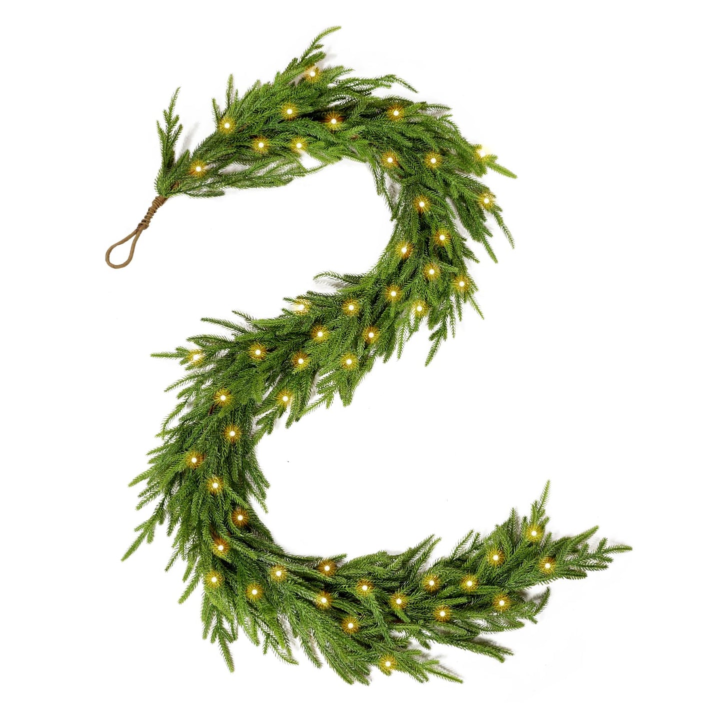 WBHome 6ft Pre-lit Real Touch Norfolk Pine Prelit Christmas Garland, Winter Greenery Garland for Christmas, Holiday Seasonal Outdoor/Indoor Home Decor, 6FT Long