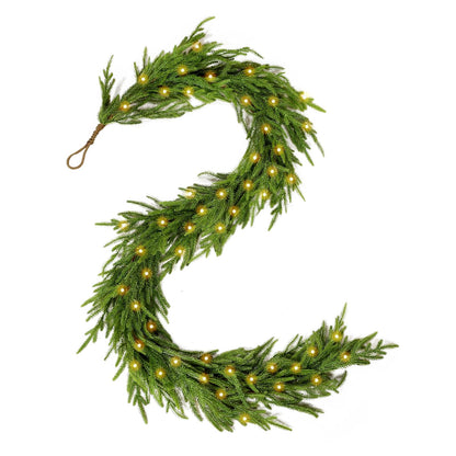 WBHome 6ft Pre-lit Real Touch Norfolk Pine Prelit Christmas Garland, Winter Greenery Garland for Christmas, Holiday Seasonal Outdoor/Indoor Home Decor, 6FT Long