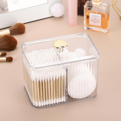 Tbestmax Qtip Holder - Clear 3-Section Bathroom Organizer Jar for Cotton Swabs & Pads | Vanity Storage