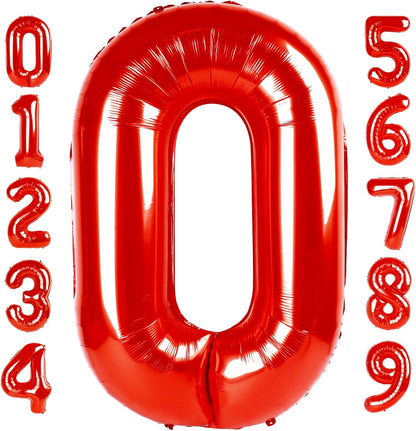 Number 0 Balloons - 40 Inch Red Number Balloons for Birthday, Wedding & Baby Shower Decor