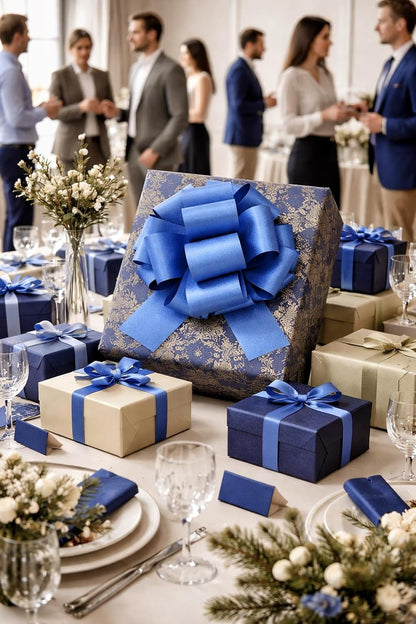 Skiennix Large Royal Blue Pull Bow - 14 Inch Glitter Ribbon for Gifts, Parties & Home Decor