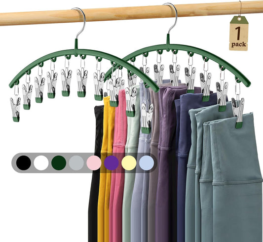 Skiennix Legging Organizer - Metal Yoga Pants Hangers with 10 Clips for Space-Saving Storage | Green