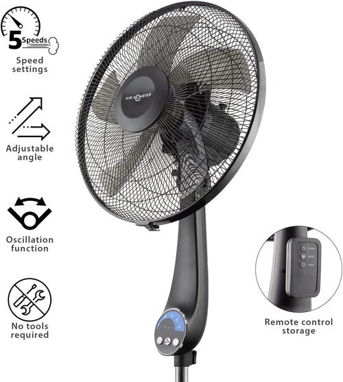 Air Monster 16" Oscillating Pedestal Fan - Ultra Powerful, Quiet, Adjustable Height, Remote Control, Black