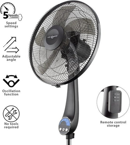 Air Monster 16" Oscillating Pedestal Fan - Ultra Powerful, Quiet, Adjustable Height, Remote Control, Black