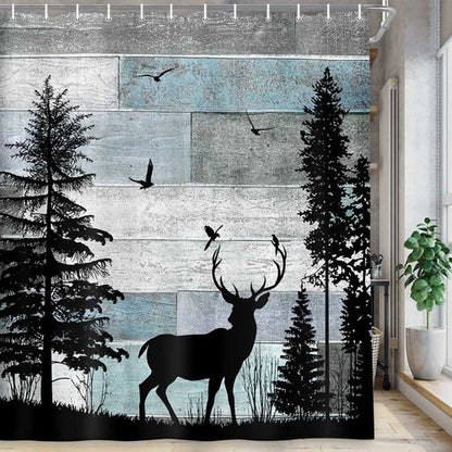 MERCHR Rustic Forest Deer Shower Curtain Cabin Farmhouse Country Lodge Bathroom Decor Polyester Fabric Bath Curtain Set with Hooks 71x71 Inches