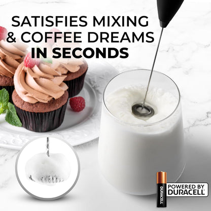 Zulay Kitchen Milk Frother Handheld Electric Whisk with AA Duracell Batteries – Durable Drink Mixer for Coffee, Lattes, Cappuccinos & More - Carbon Black