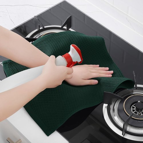 Homaxy 100% Cotton Waffle Weave Kitchen Dish Towels - Ultra Soft & Absorbent, 13 x 28 Inches, 12-Pack | Blackish Green