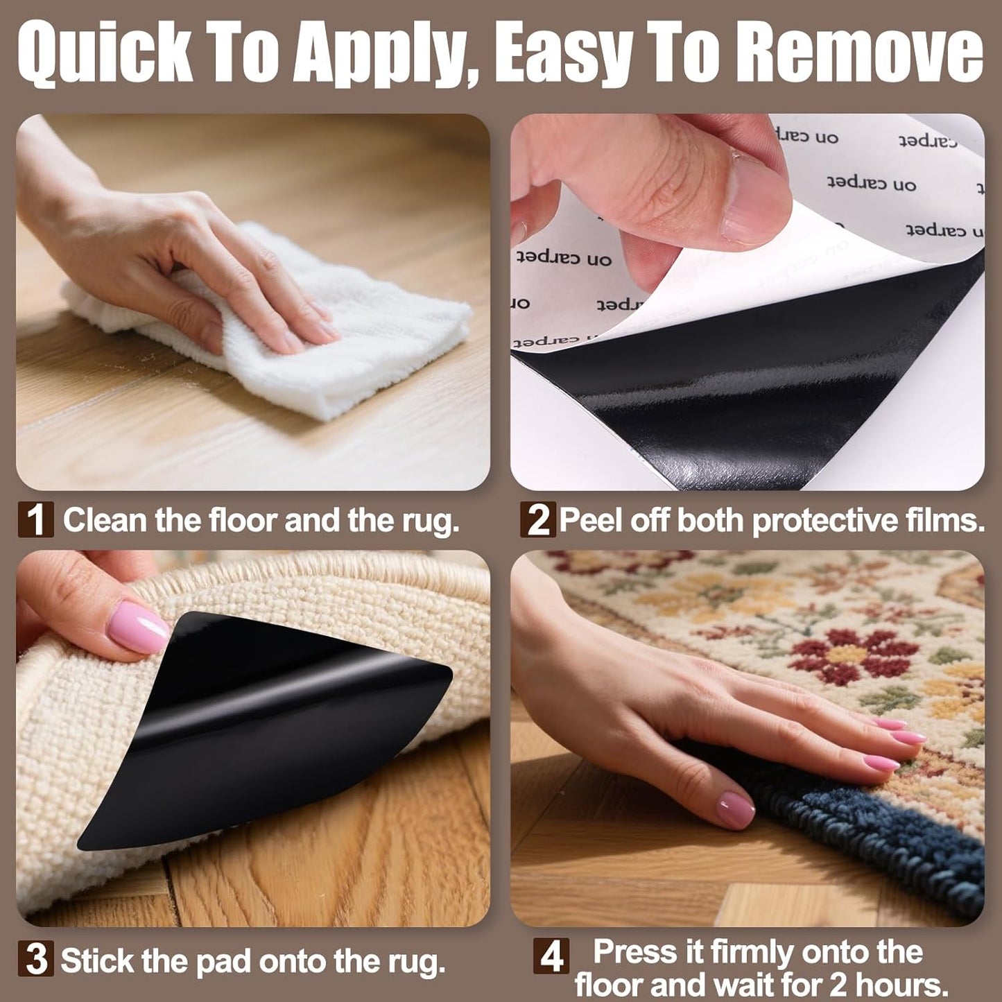 Premium Rug Grippers - 12PCS Anti-Slip Carpet Pads, 3.9 Inch, Prevent Curling & Sliding on Hardwood, Tile & Marble Floors