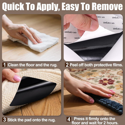 Premium Rug Grippers - 12PCS Anti-Slip Carpet Pads, 3.9 Inch, Prevent Curling & Sliding on Hardwood, Tile & Marble Floors