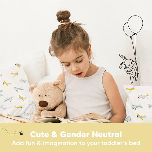 KeaBabies Toddler Pillow with Pillowcase, Jumbo 14X20 - Soft Organic Cotton Toddler Pillows for Sleeping - Machine Washable - Perfect for Travel, Toddler Bed Set (Plane)