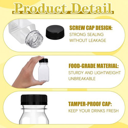 100 Pcs 4 oz Plastic Juice Shot Bottles with Caps, Clear Ginger Shots Bottles with Lids, Small Bottles for Liquids, 4 oz Plastic Reusable Leak Proof Mini Containers for Juice,Milk,Ginger,Whiskey,Water