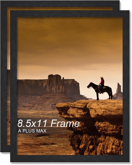A PLUS MAX 8.5x11 Picture Frame Set of 2, Black Engineered Wood Frame for 8.5 x 11 Inch Picture Poster Photo, Light Weight 8.5 by 11 Frame with Wood-grain for Wall - 2 Pack/Black/8.5"x11"