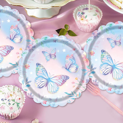 Butterfly 7-Inch Disposable Paper Plates by [Brand Name] - 40 Count for Birthday Parties & Baby Showers