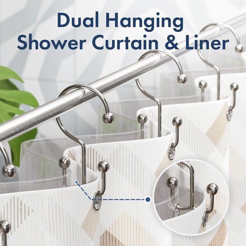 Bathway Shower Curtain Hooks Nickel Shower Curtain Rings, 12 Pcs Double Hook Shower Curtain Hooks Rings Shower Curtain Hangers Rust Proof, Metal Shower Hooks for Bathroom Shower Curtain Rod