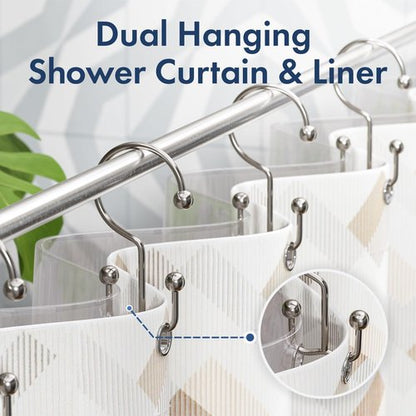 Bathway Shower Curtain Hooks Nickel Shower Curtain Rings, 12 Pcs Double Hook Shower Curtain Hooks Rings Shower Curtain Hangers Rust Proof, Metal Shower Hooks for Bathroom Shower Curtain Rod