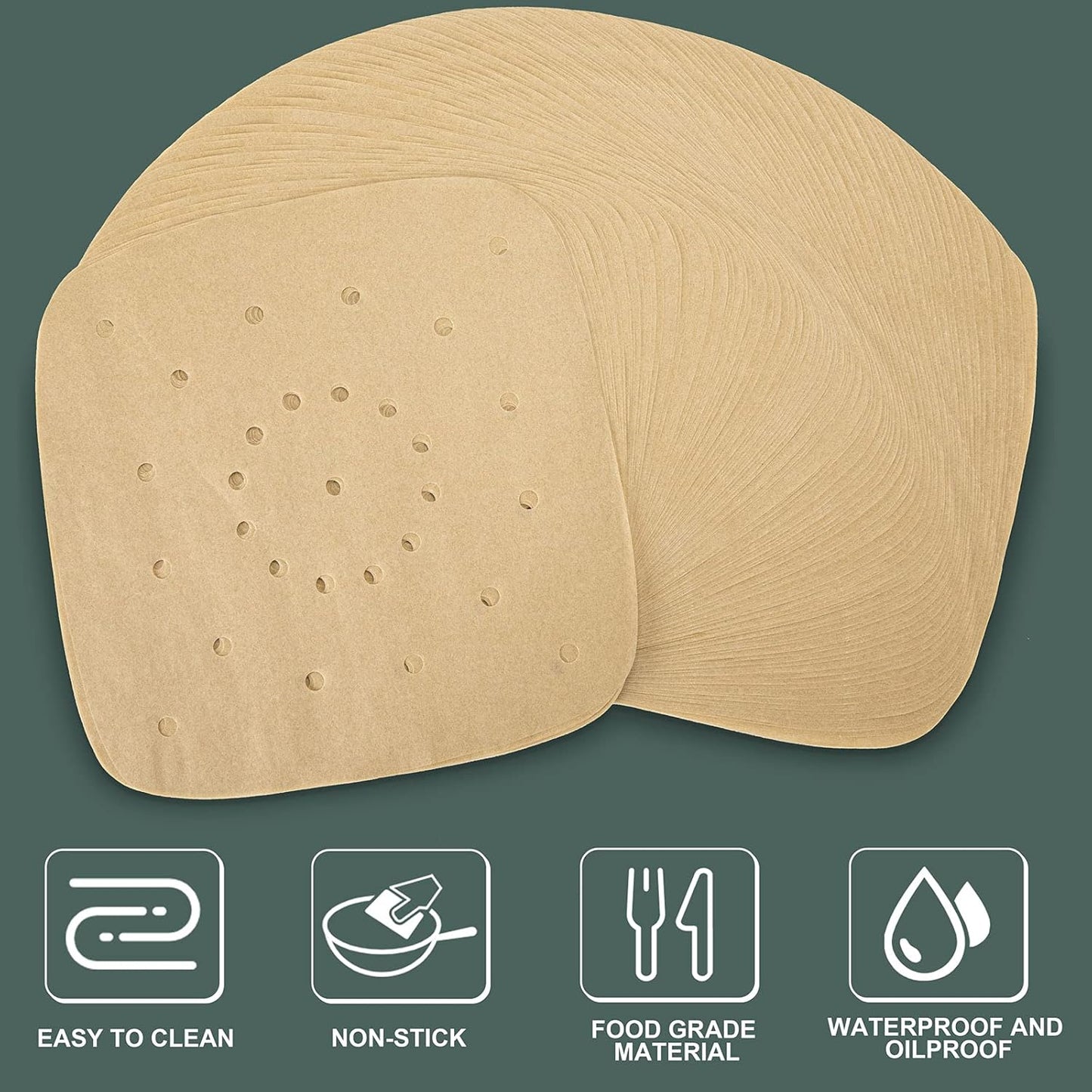 Skiennix Air Fryer Parchment Paper Liners - 200pcs Perforated, 8.5 Inch, Easy Cleanup, No Burn
