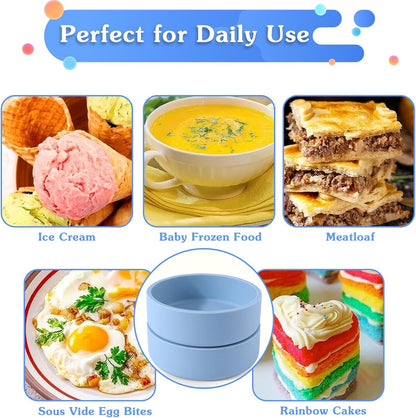 ZHYEEDAA Silicone Egg Molds - 3Pcs Reusable Individual Egg Bite Maker | BPA Free, Dishwasher Safe, Round Blue