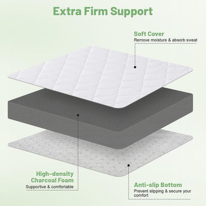Extra Firm Mattress Topper Twin XL, 3 Inch High-Density Foam Mattress Pad, Pain Relieving Bed Topper for Extra Support, Washable Cover with Anti-Slip Straps, CertiPUR-US Oeko-Tex Certified, 80" x 38"
