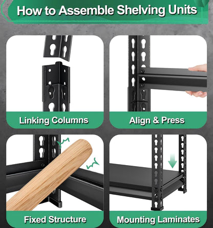 **Skiennix Heavy-Duty Metal Storage Garage Shelving - 1,200 Lbs Capacity, 3-Tier Adjustable Rack, Black 40" W x 16" D x 36" H**