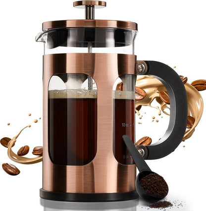 BAYKA French Press Coffee Maker - Heat Resistant Borosilicate Glass Brewer | 21 Ounce Copper Teapot
