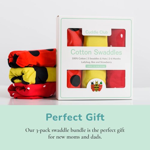 Baby Swaddle | 100% Cotton Adjustable Velcro Newborn Blanket Wrap - with Novelty Hat Beanie