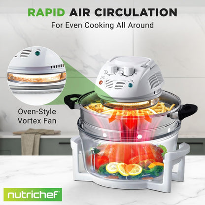 NutriChef Air Fryer - 13 Quart Infrared Convection Halogen Oven | Quick & Healthy Cooking in White