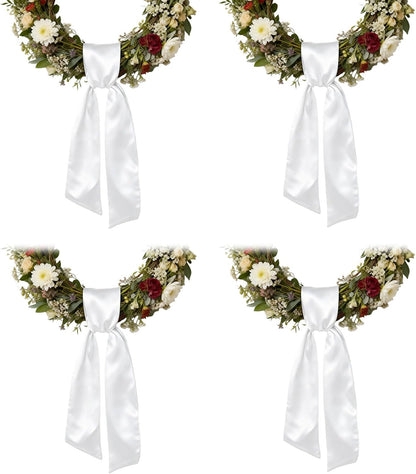 White Satin Wreath Sash by 4Pcs - Elegant Door Decor for Easter, Weddings, and Special Occasions