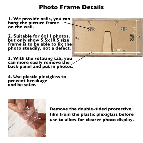 JCJMY 6x11 Picture Frame Rustic Brown for Wall Hanging or Tabletop, Wall Mounting Horizontally or Vertically, 6 x 11 Wall Gallery Poster Photo Frame with Shatter Resistant Plexiglass, Rustic Brown