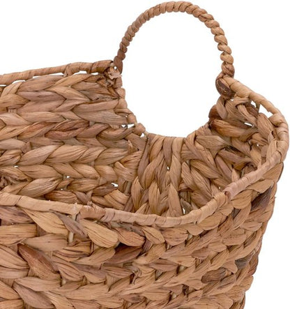 Household Essentials ML-4002 Tall Wicker Basket - Water Hyacinth with Handles | Natural Brown Finish