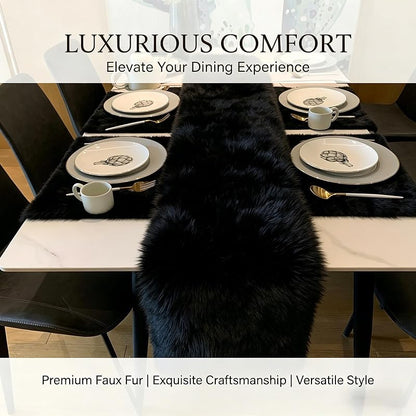 Black Faux Fur Table Runner 12x36 Inch - Fluffy Halloween Winter Decor - Variation: Black+12x36 Inch