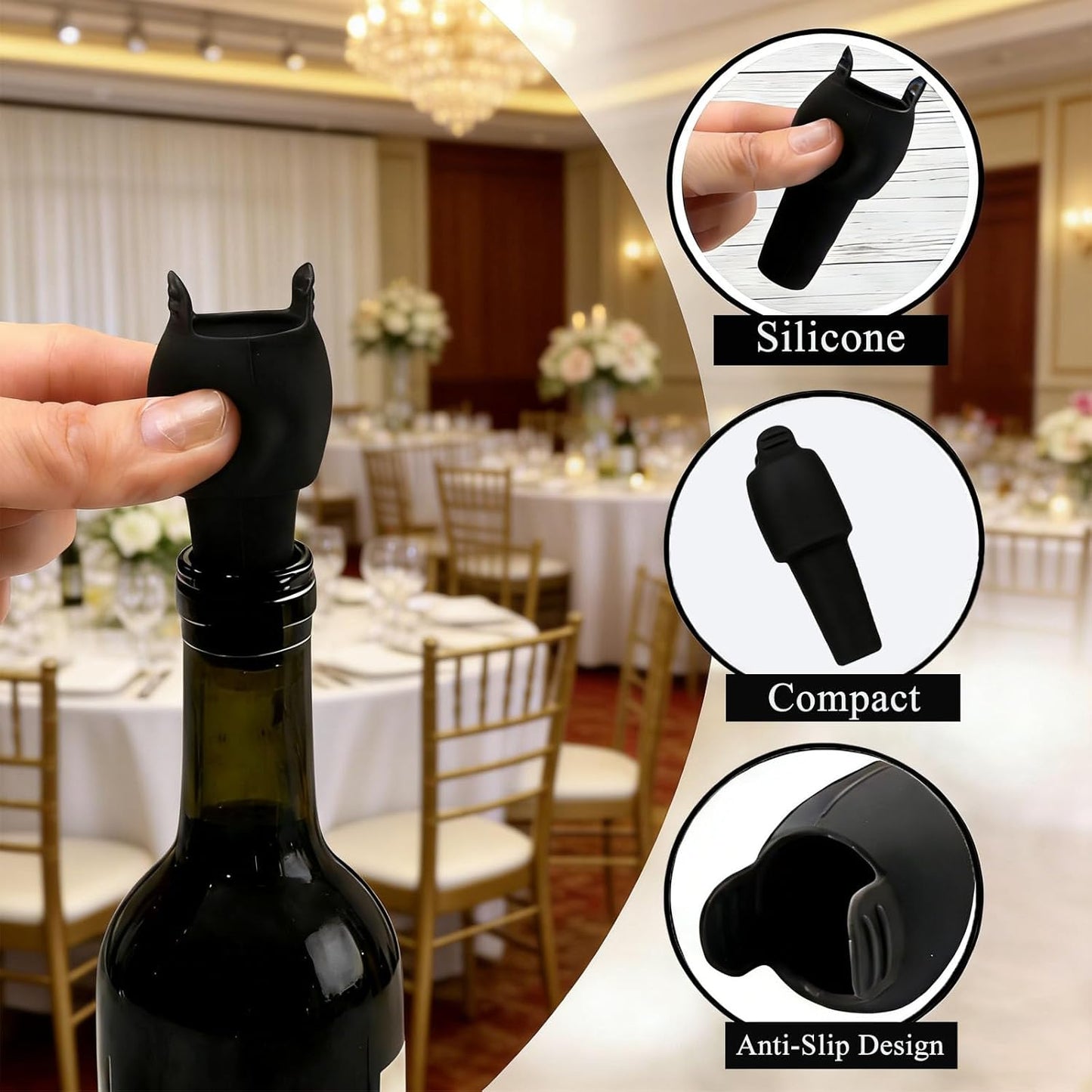 Silicone Wine Stopper, Reusable Double-Sealed Anti-Drop Bottle Cork, Silicone Wine Bottle Covers for Wine Bottles, Set of 4
