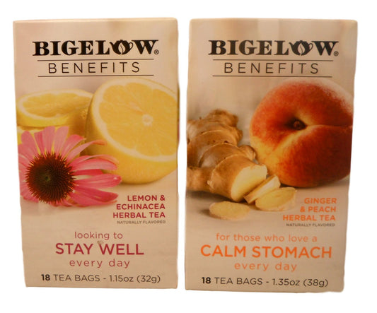 Bigelow Calm Stomach & Stay Well Herbal Tea Bundle - 2 Boxes, Caffeine Free, Herbal, Immune Support, Digestion