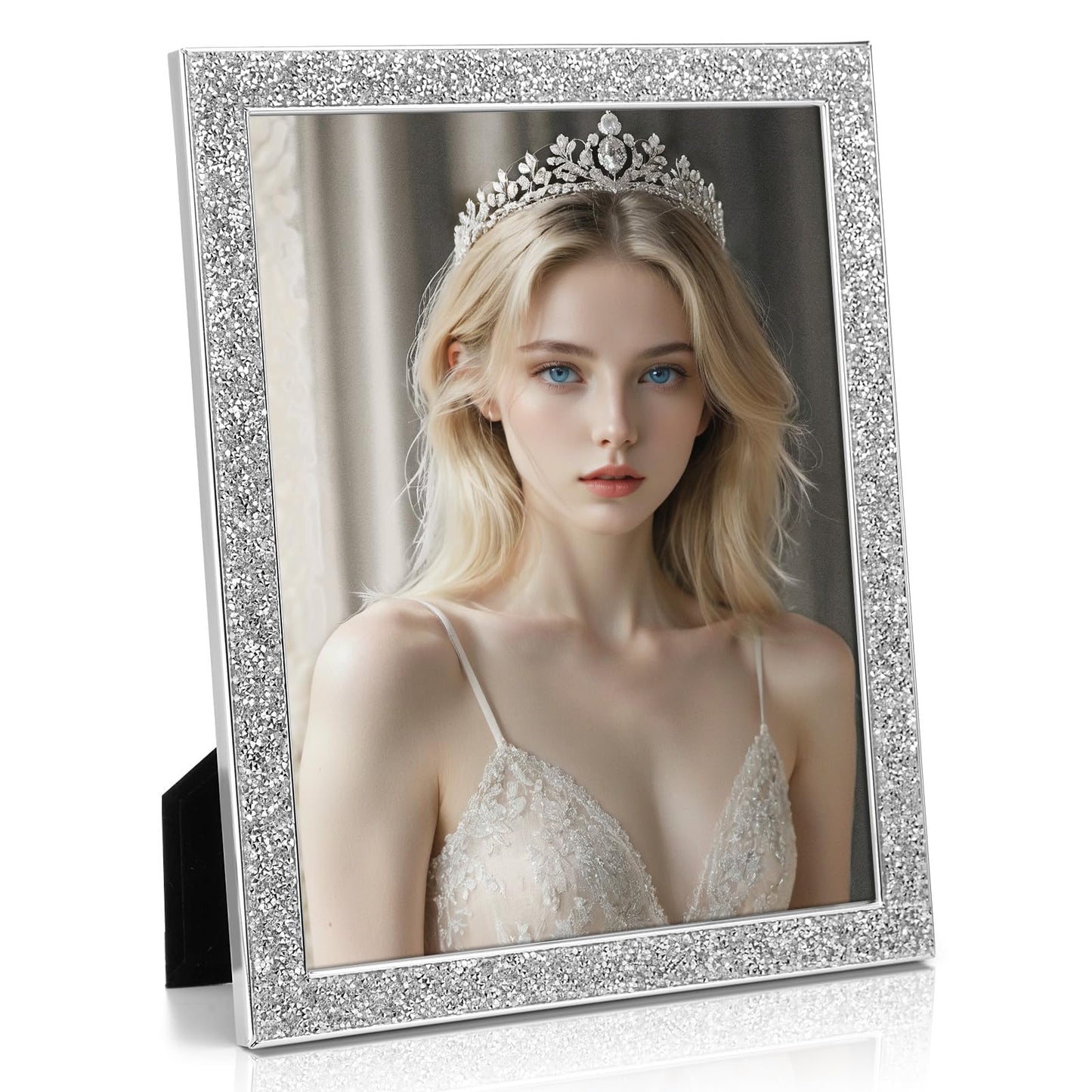 TWING 8x10 Picture Frame,Silver Sequins Bling Glitter Photo Frame with HD Real Glass,Silver Metal Picture Frames for Tabletop Display,Ideal Gift to Family and Friends(Silver,1 Pack)