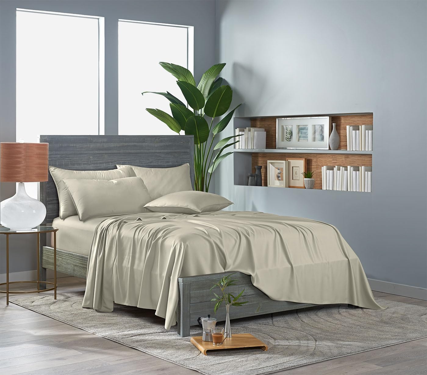 Pure Bamboo Queen Sheets - Luxuriously Soft & Cooling 100% Organic Viscose Bed Set | Birch Color, Double Stitching