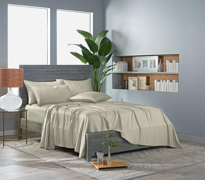 Pure Bamboo Queen Sheets - Luxuriously Soft & Cooling 100% Organic Viscose Bed Set | Birch Color, Double Stitching