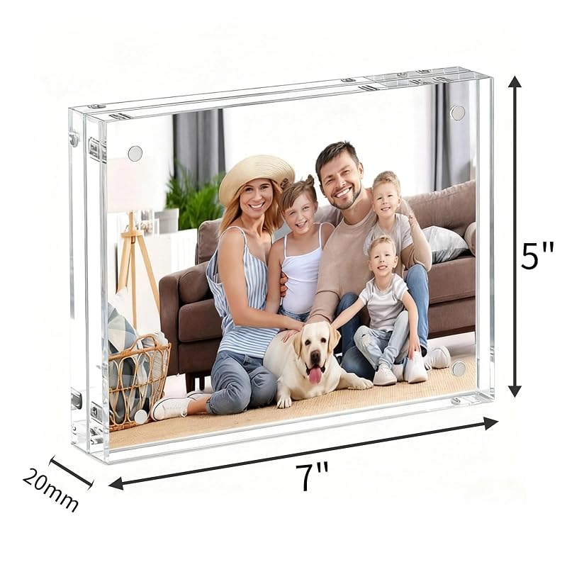 5x7 Inch Acrylic Magnetic Picture Frame Set - 3 Pack, Frameless Double-Sided Desk Frames