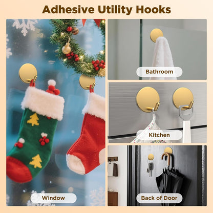 OUTXE Heavy-Duty Adhesive Wreath Hanger - Perfect for All Seasons | Gold, 2-Pack for Doors & Windows