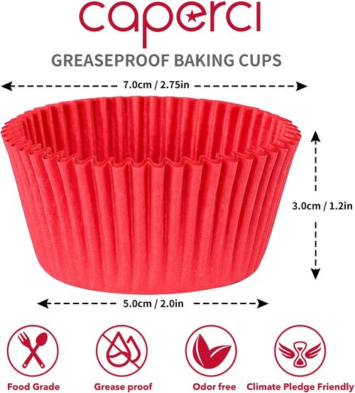 Caperci Red Cupcake Muffin Liners - 500-Count, No Smell, Food Grade & Grease-Proof Baking Cups
