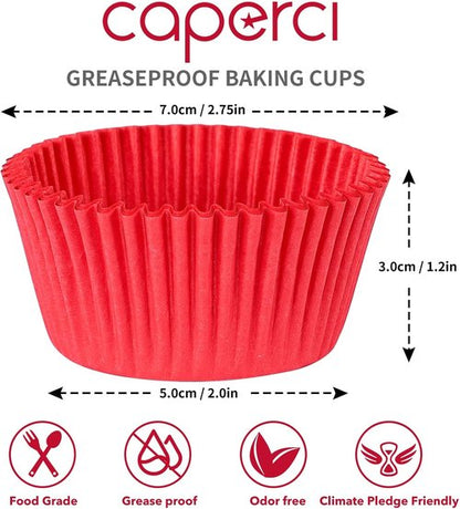 Caperci Red Cupcake Muffin Liners - 500-Count, No Smell, Food Grade & Grease-Proof Baking Cups