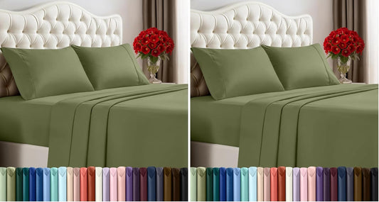 Utopia Bedding Queen Size Sheet Set - Soft & Breathable Microfiber, 4-Piece in Olive | Oeko-Tex Certified
