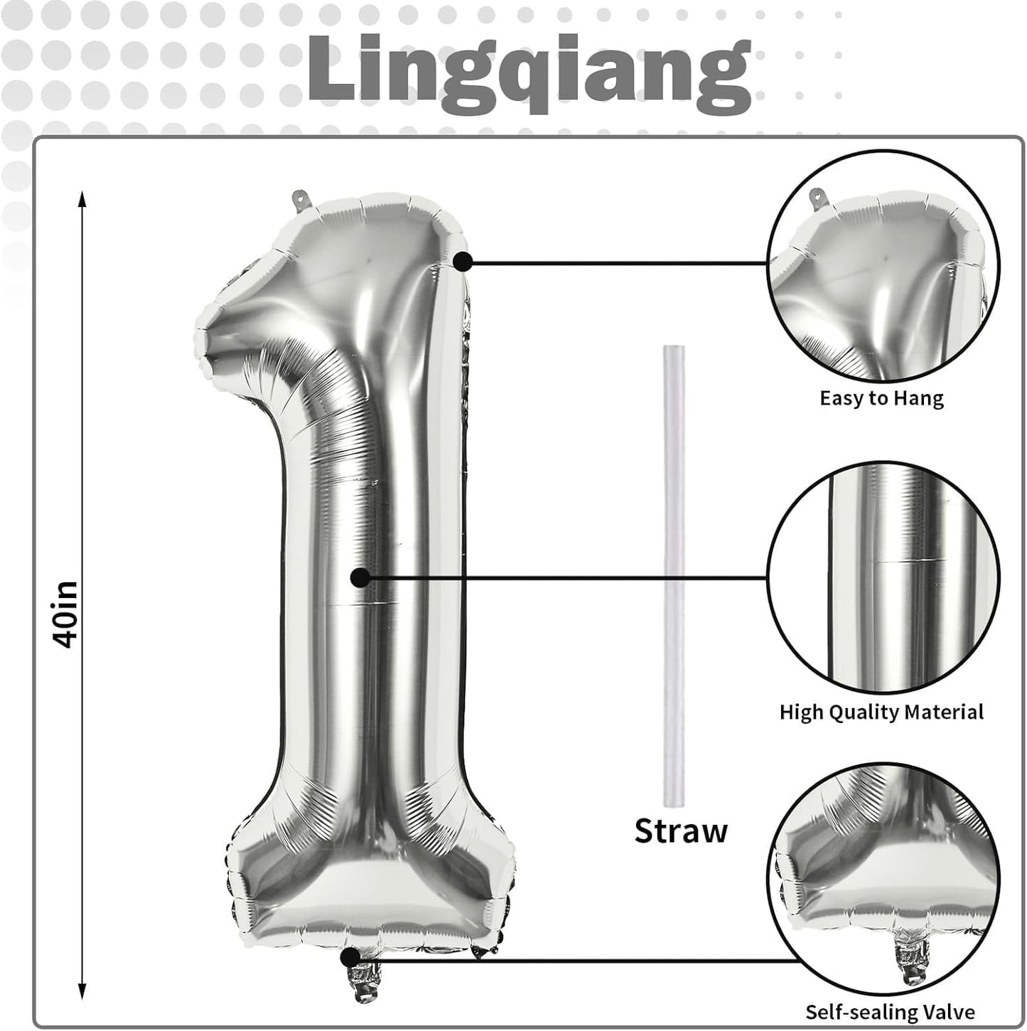 Silver 40-Inch Giant Helium Foil Number Balloon | Self-Inflating 0-9 for Birthdays & Anniversaries