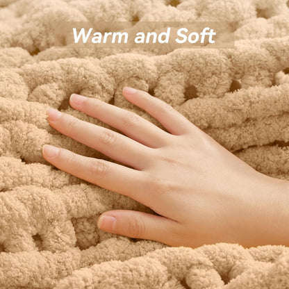 Negwoo Chunky Knit Throw Blanket - Handmade Beige Chenille Yarn | Soft & Comfy 30'' x 40'' for Home Decor