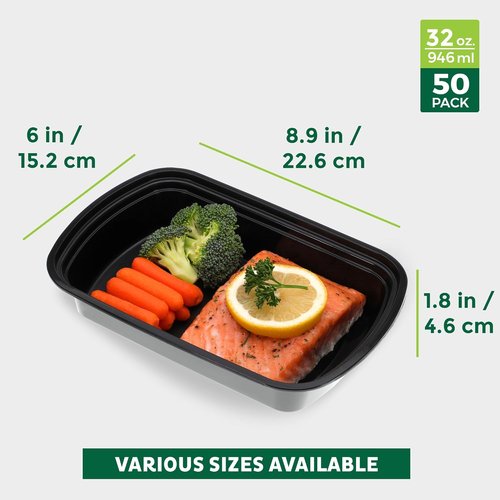 Freshware Meal Prep Containers - 50 Pack, 1 Compartment, BPA Free, Stackable & Microwave Safe (32 oz)
