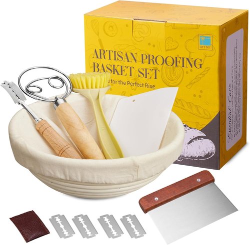 Dimpola Banneton Bread Proofing Basket Set - Handmade Rattan Sourdough Bowl | Round Design