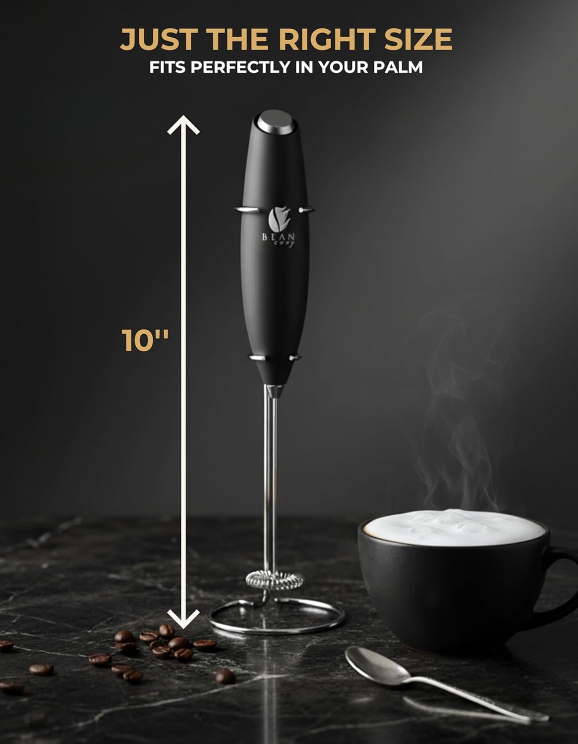 Bean Envy Milk Frother - Handheld Coffee Stirrers for Lattes, Cappuccino & Matcha - Black