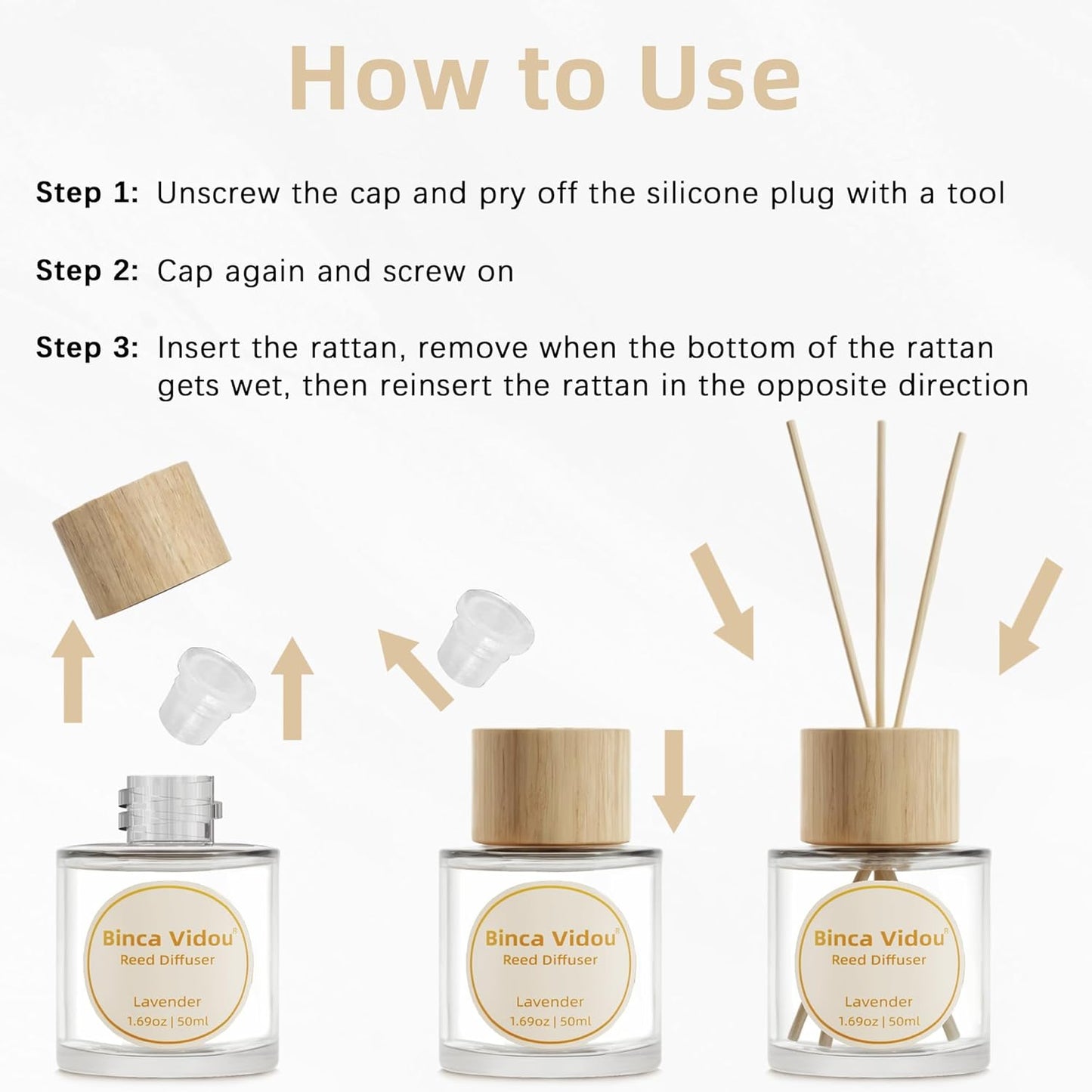 Binca Vidou Reed Diffuser Set - Lavender & Vanilla Natural Scent Oil for Home Aromatherapy | 1.69oz x 2