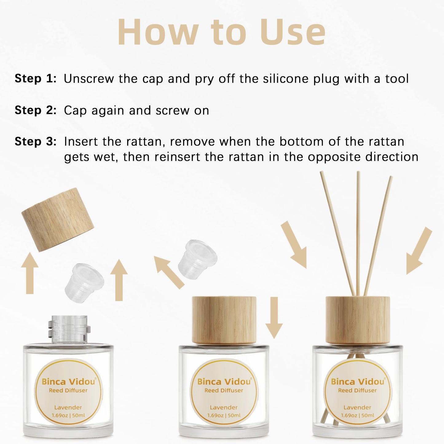 Reed Diffuser Set, Binca Vidou Lavender & Vanilla Natural Scent Oil Diffusers with Sticks for Home Office Bathroom Aromatherapy Decor 1.69oz x 2