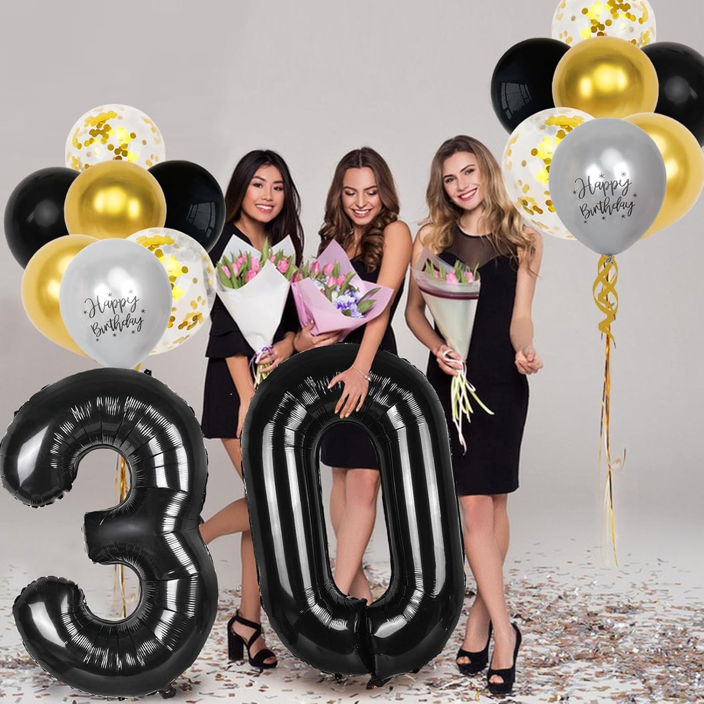 Skiennix 30th Birthday Decorations - 40-Inch Number Balloons & 12-Inch Party Balloons | 18-Piece Set for Men & Women